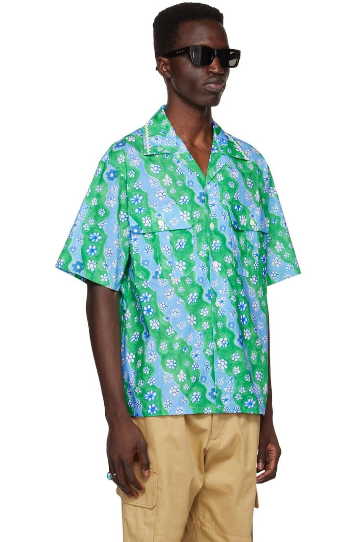 Marni Stripy Flower Bowling Shirt - Green | Garmentory