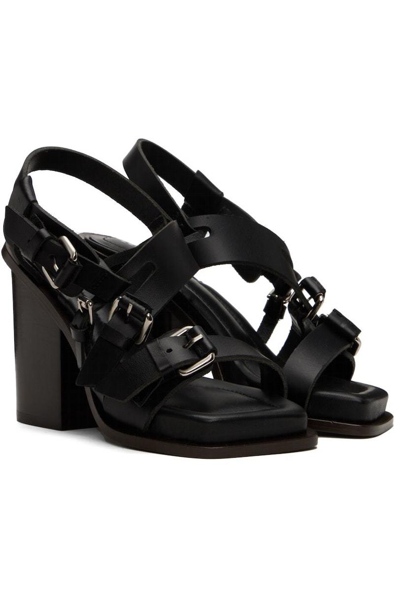 8日まで限定値下！Square Leather Sandals 36 Leather sandals with platform, Black - Sisley