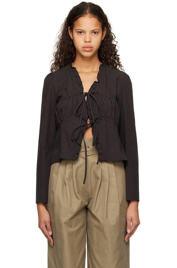 Theopen Product Ruched Blouse - Black | Garmentory