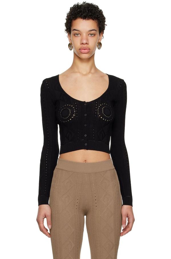 Marine Serre Pointelle Cardigan - Black | Garmentory