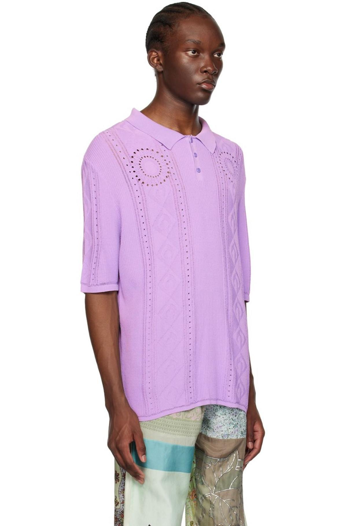 Marine Serre Pointelle Polo - Purple | Garmentory