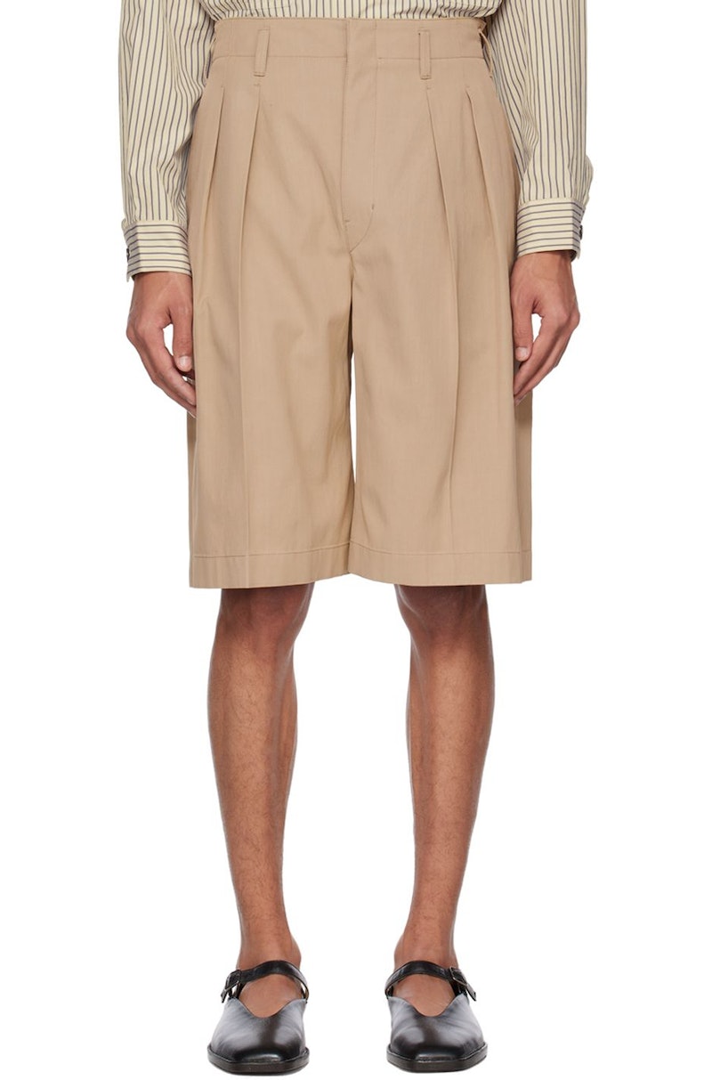 LEMAIRE Pleated Bermuda Shorts - Beige | Garmentory