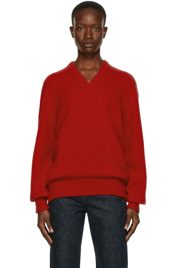 Lemaire Seamless V Neck Sweater - Red | Garmentory