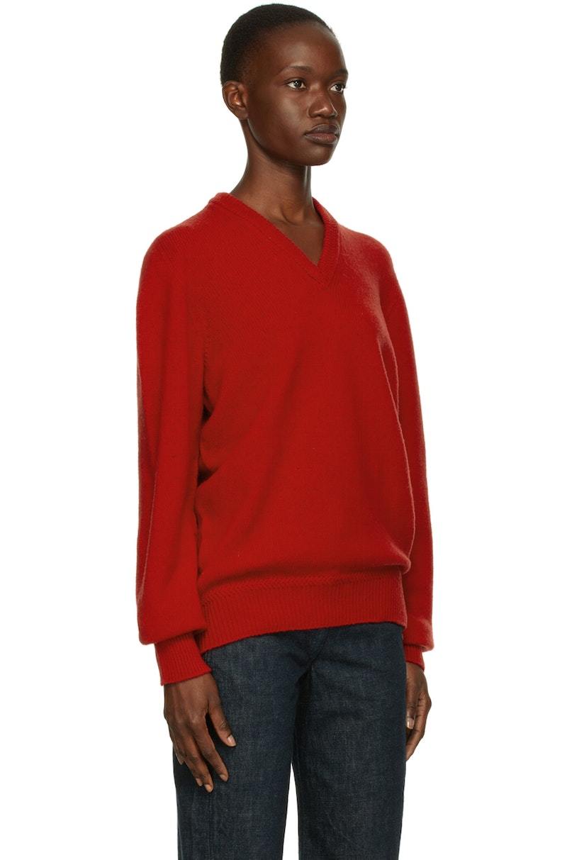 Lemaire Seamless V Neck Sweater - Red | Garmentory