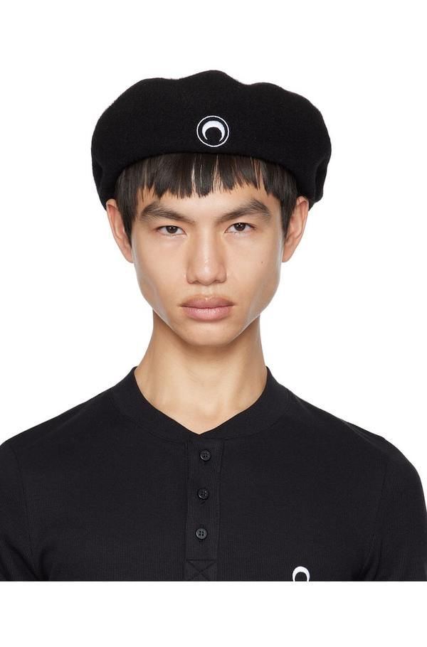 MARINE SERRE Embroidered Beret - Black | Garmentory