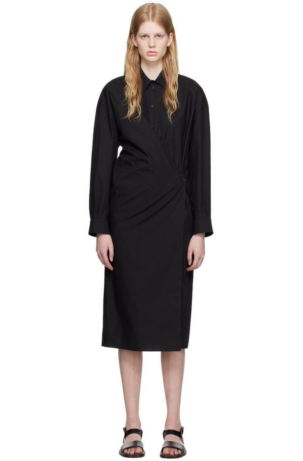 Lemaire Straight Collar Twisted Midi Dress - Black | Garmentory Lemaire Straight Collar Twisted Midi Dress - Black | Garmentory