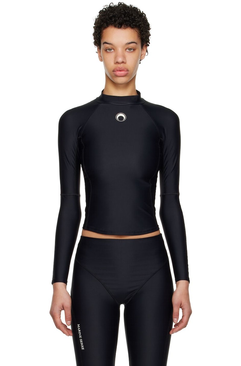 MARINE SERRE ブラック Tennis Court トップス Marine-Serre-Black-Mock-Neck-