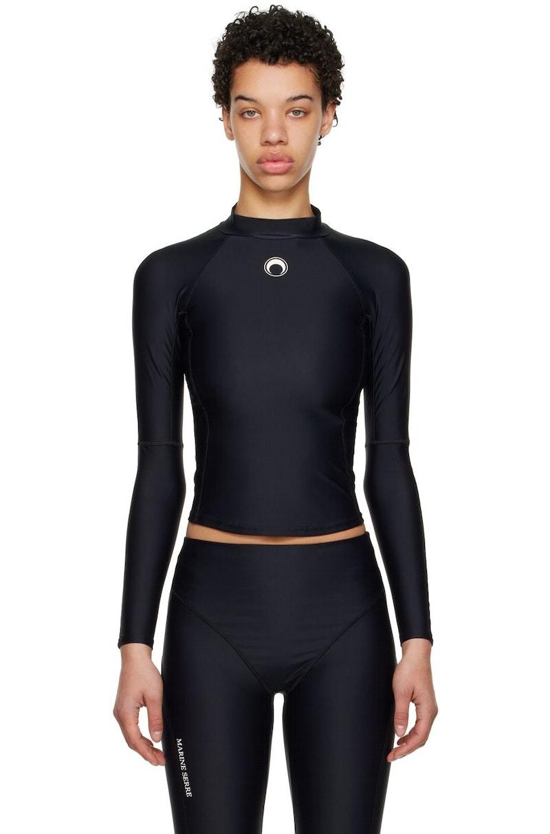 MARINE SERRE ブラック Tennis Court トップス MARINE SERRE Mock Neck Long Sleeve T-Shirt - Black | Garmentory