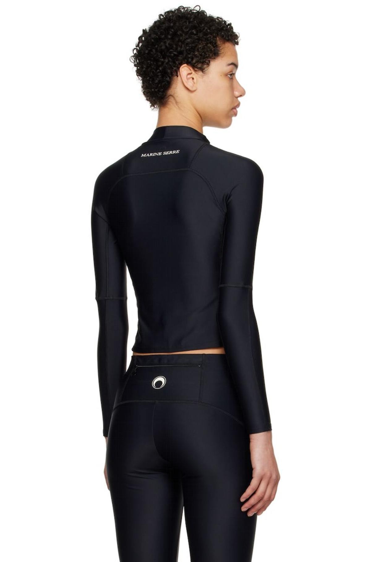 MARINE SERRE ブラック Tennis Court トップス MARINE SERRE Mock Neck Long Sleeve T-Shirt - Black | Garmentory