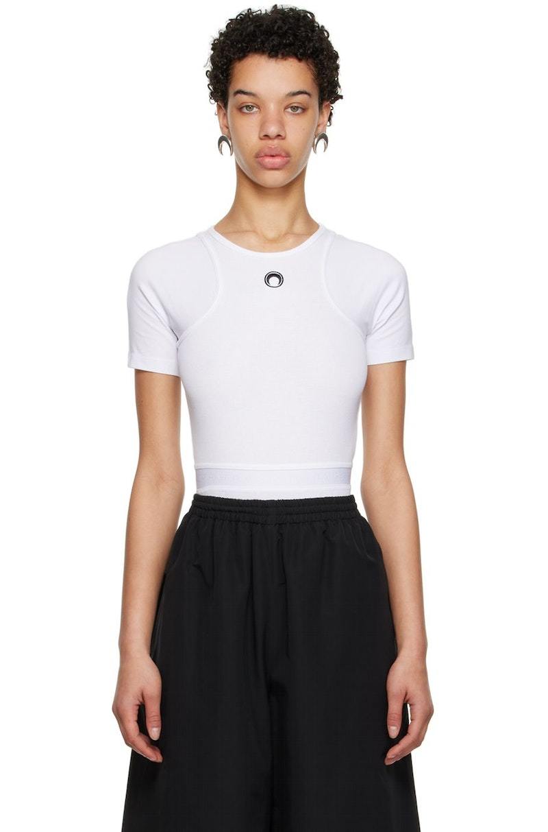 ワンピース MARINE SERRE Women Mid Skirts WDR278BUWOV0007 WH10 WHITE Moon Logo Jersey Mini Dress • Marine Serre