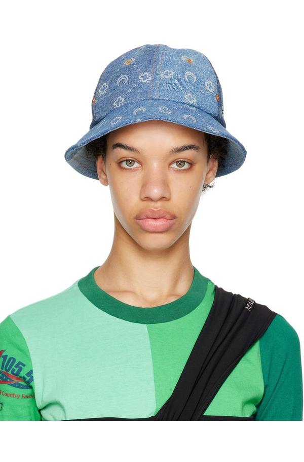 MARINE SERRE Moonogram Denim Bucket Hat - Blue | Garmentory display picture 2
