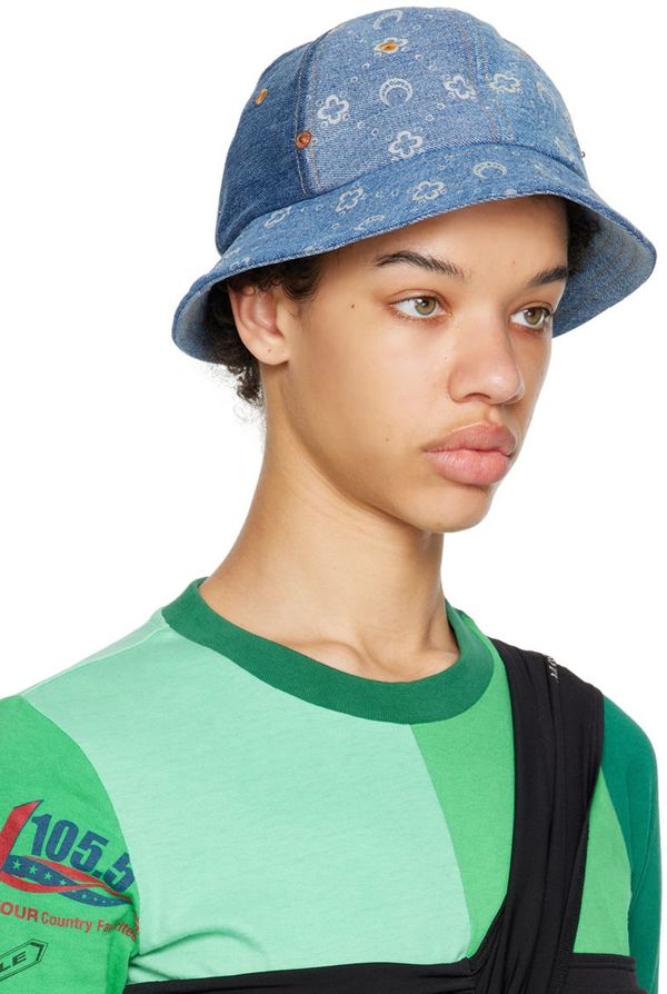 MARINE SERRE Moonogram Denim Bucket Hat - Blue | Garmentory display picture 1