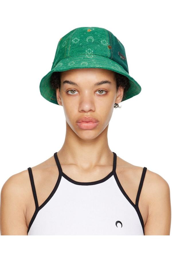 MARINE SERRE Moonogram Denim Bucket Hat - Green | Garmentory display picture 1