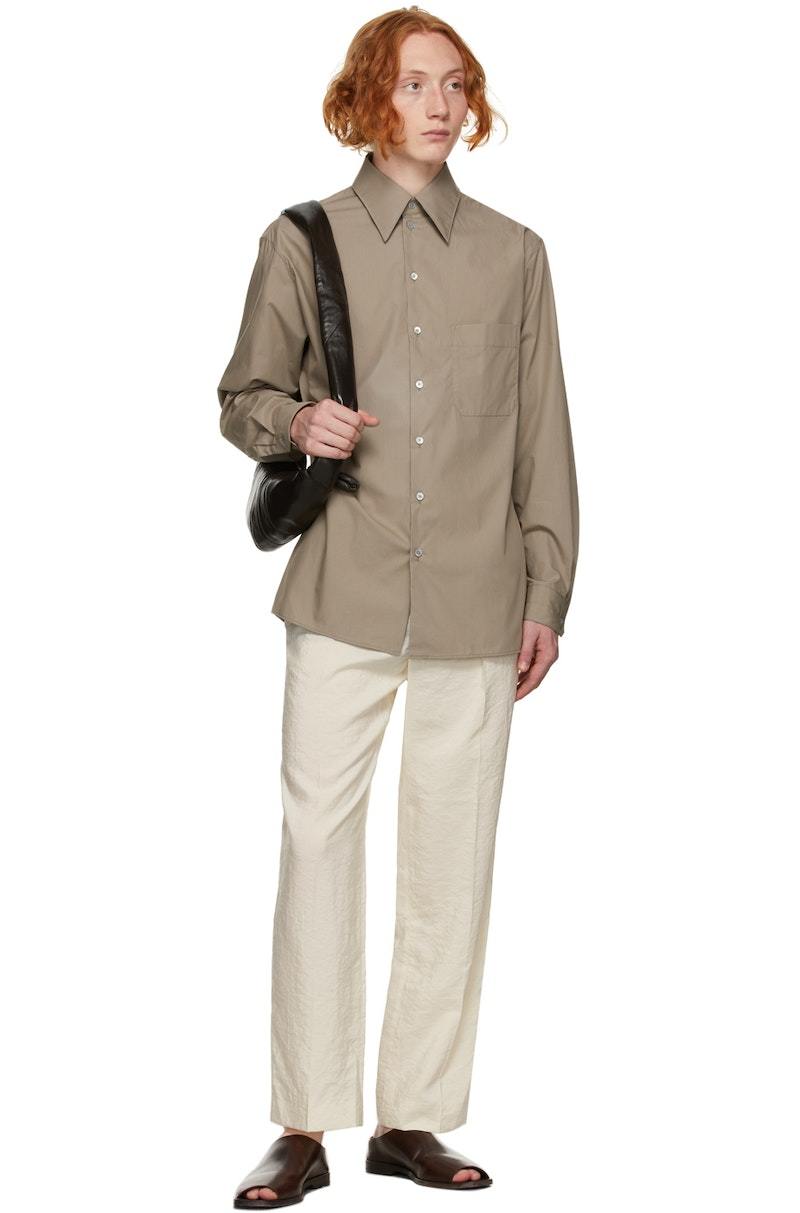 Lemaire Poplin Straight Collar Shirt - Beige | Garmentory