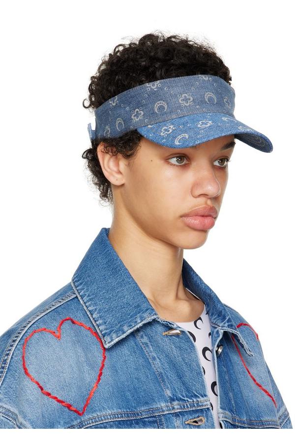 MARINE SERRE Moonogram Denim Visor - Blue | Garmentory