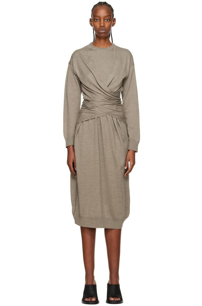 LEMAIRE ルメール　WRAP DRESS ニットラップドレスワンピース LEMAIRE Wrap Midi Dress - Beige | Garmentory