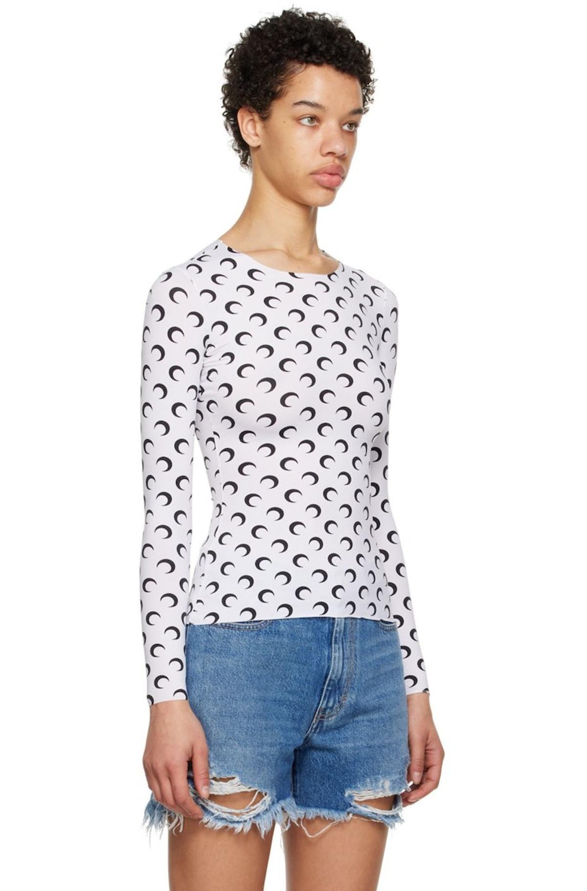 Marine Serre Second Skin Moon Long Sleeve T-Shirt - White | Garmentory