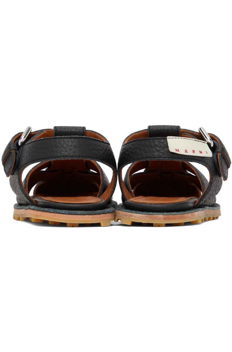 【MARNI】Fisherman Leather Sandals Black Marni Black Fisherman Sandals Marni