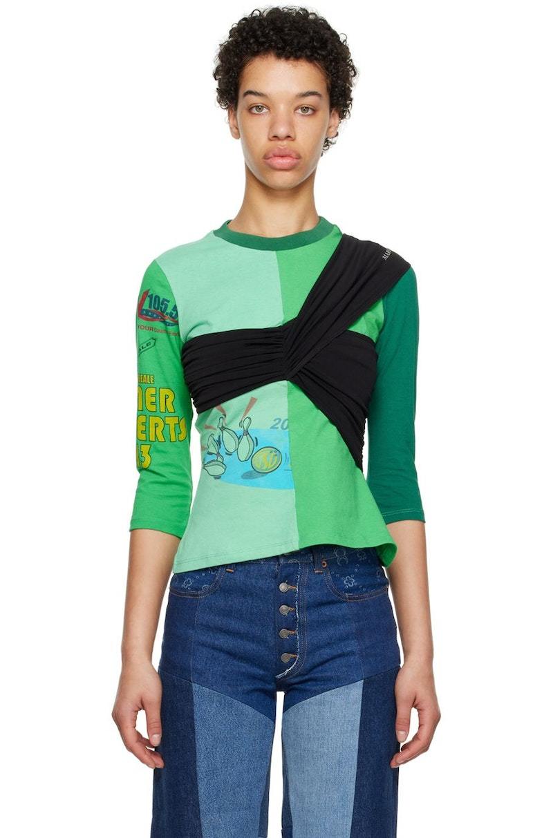 MARINE SERRE Asymmetrical Long Sleeve T-Shirt - Green | Garmentory