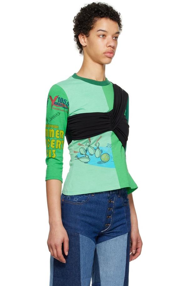 MARINE SERRE Asymmetrical Long Sleeve T-Shirt - Green | Garmentory