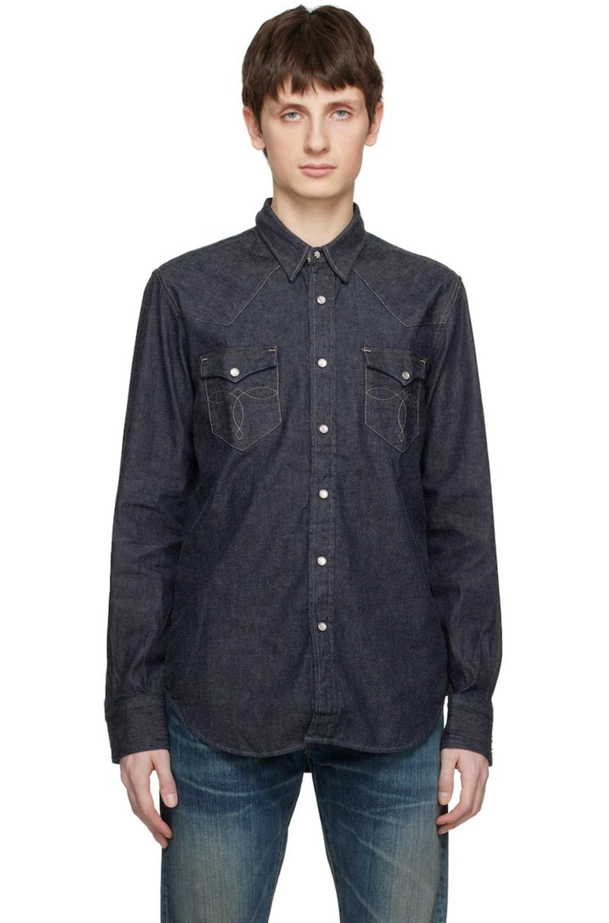 RRL Slim-Fit Denim Shirt - Navy | Garmentory
