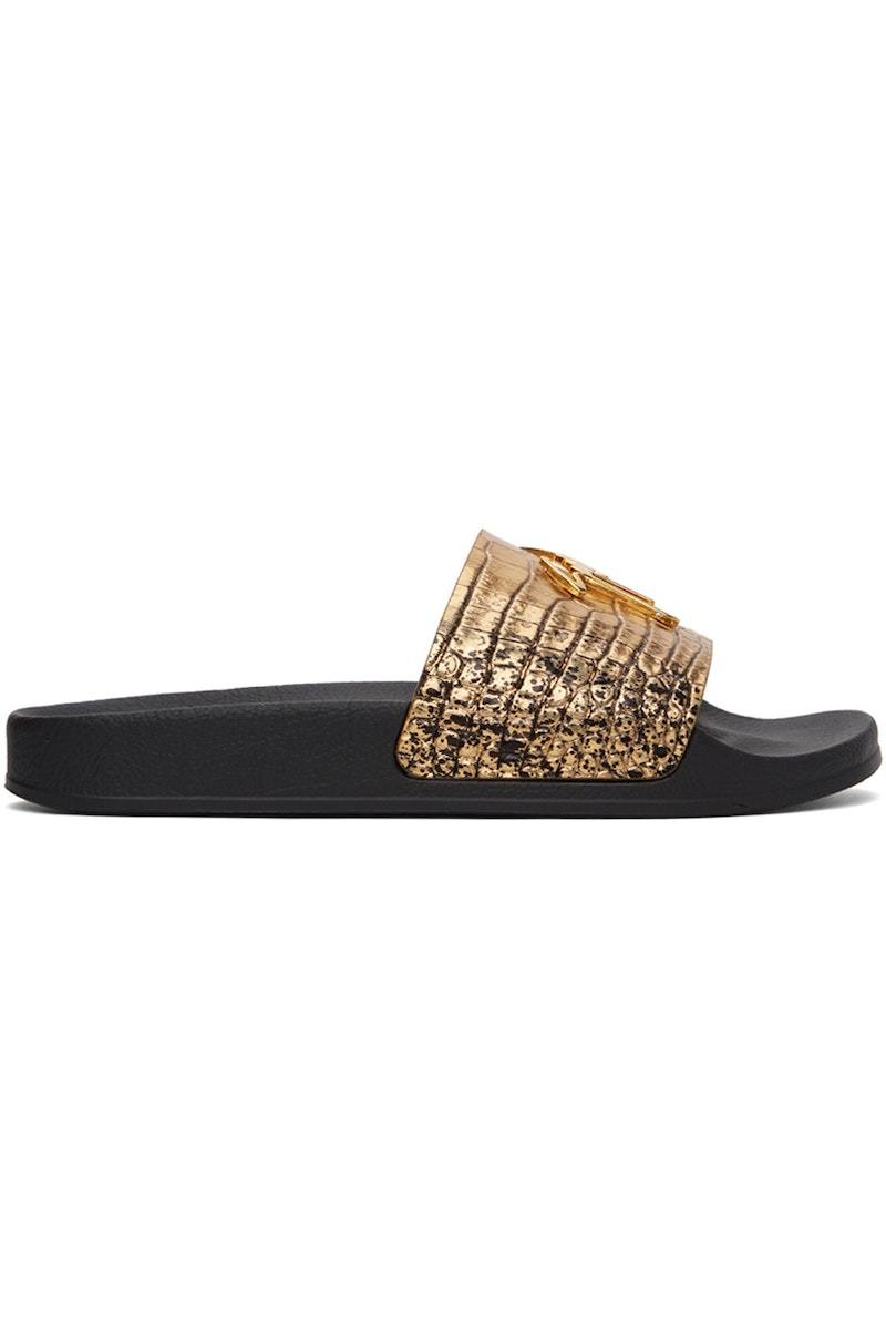 Giuseppe Zanotti Logo Slide Sandals - Gold | Garmentory