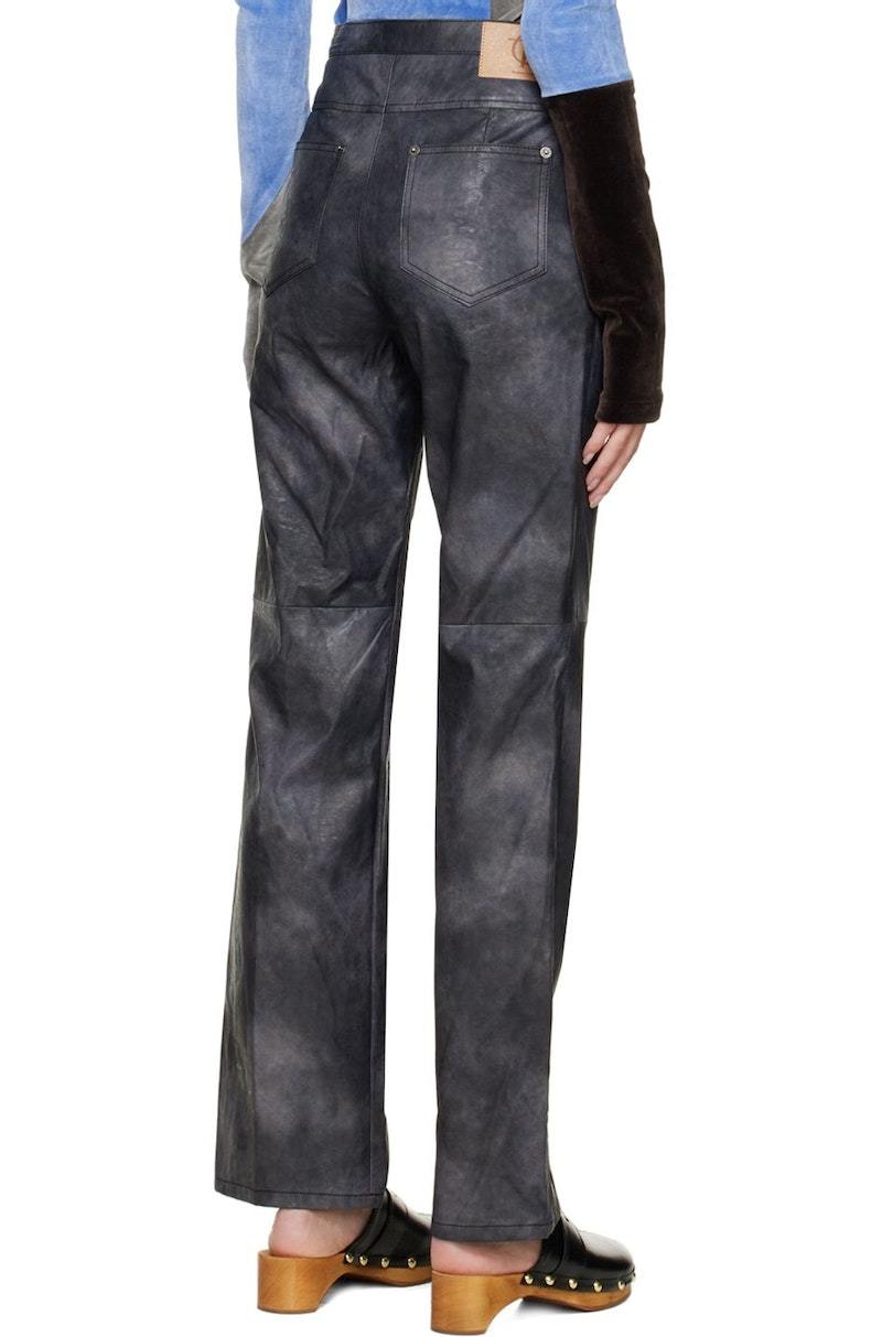 【OPEN YY】FAUX LEATHER TIE-DYE PANTS / CHARCOAL Theopen Product Gray Tie-Dye Faux-Leather Trousers