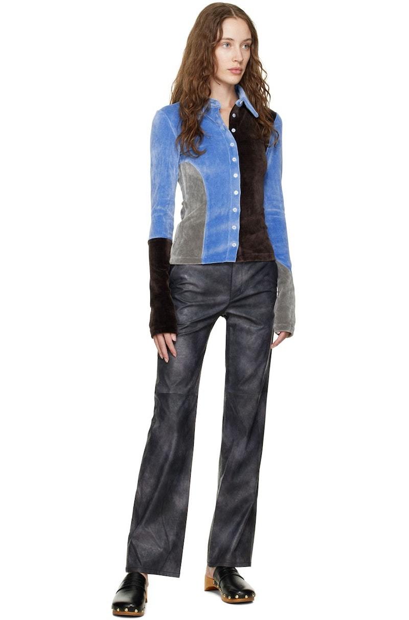 【OPEN YY】FAUX LEATHER TIE-DYE PANTS / CHARCOAL Theopen Product Gray Tie-Dye Faux-Leather Trousers