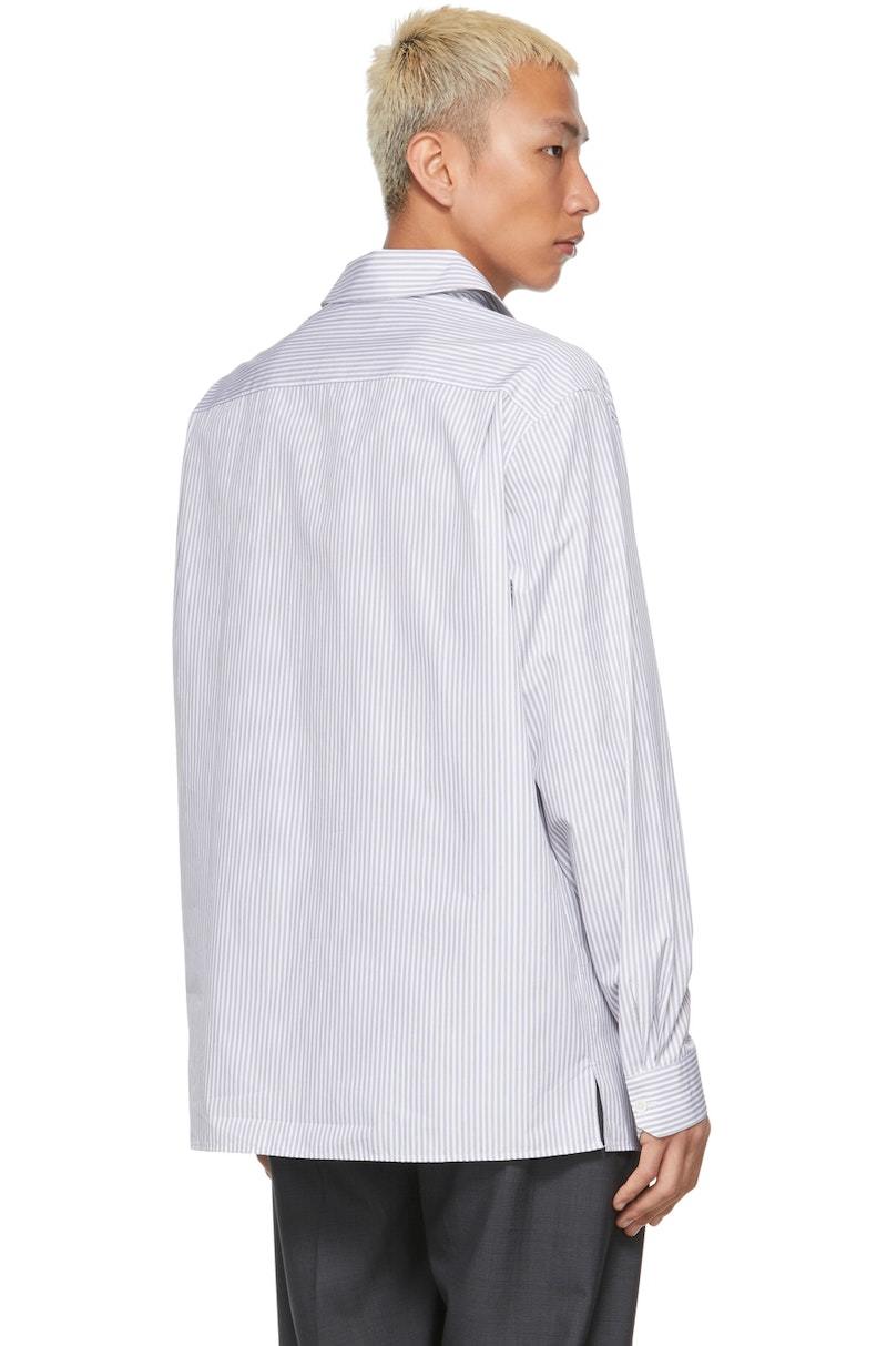 LEMAIRE Stripe Convertible Collar Shirt - White | Garmentory 
