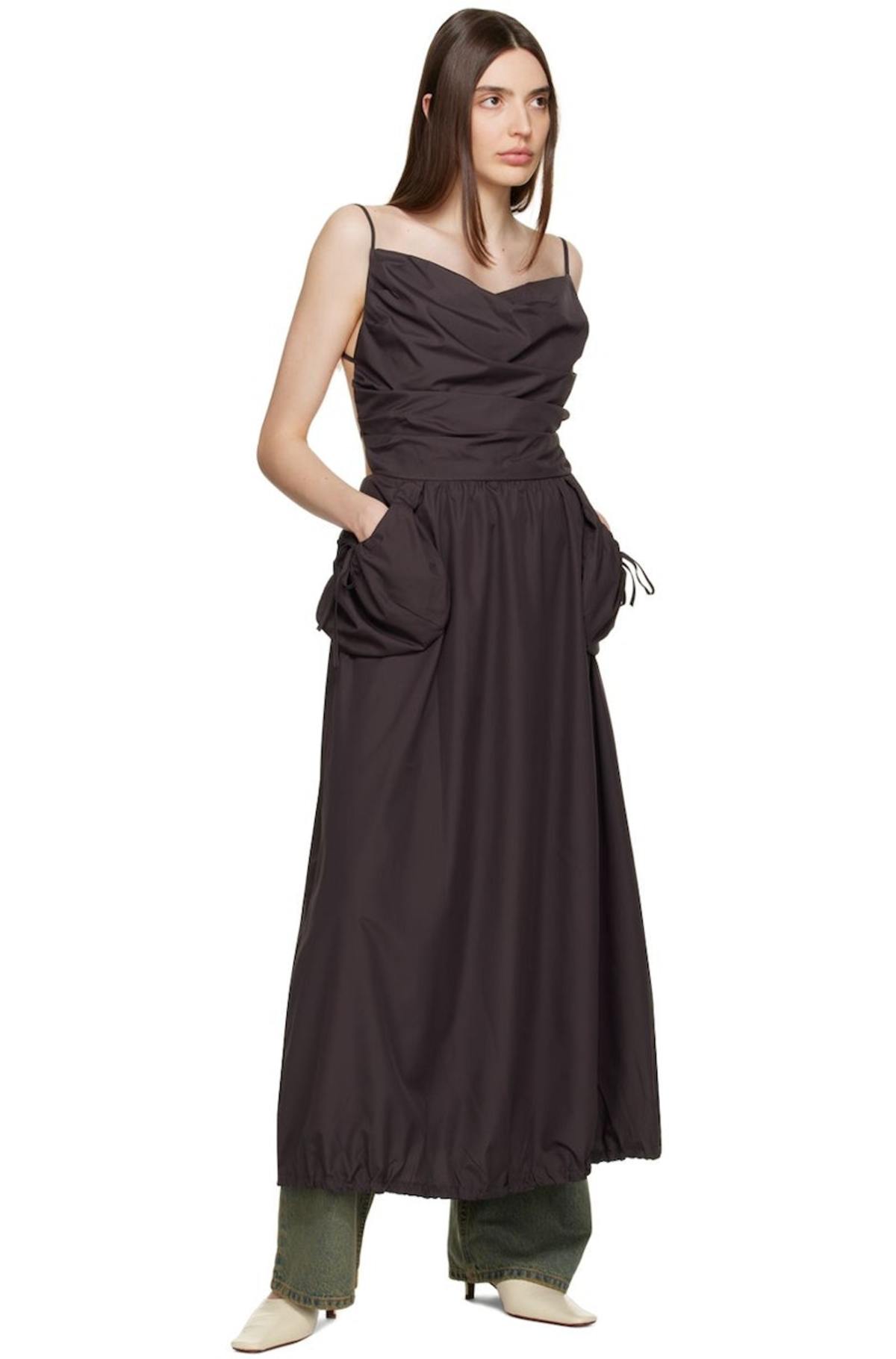 TheOpen Product Gathered Midi Dress - Brown | Garmentory