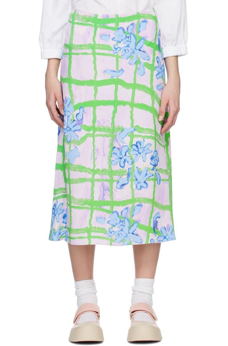【MARNI】 Printed midi skirt Marni - White and Black Flowers Midi Skirt | Mitchell Stores