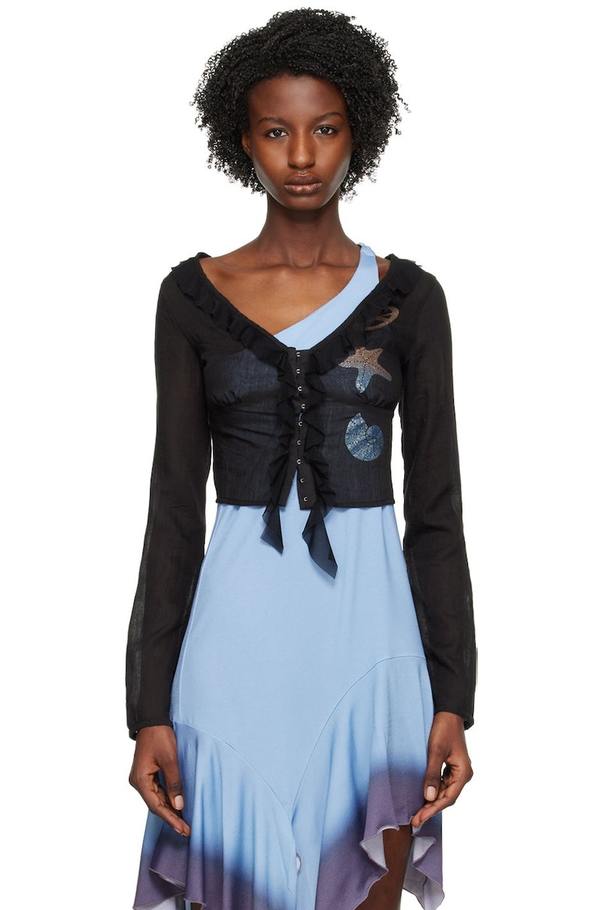 TheOpen Product Black Sea Shell Ruffle Blouse - Black/Black 