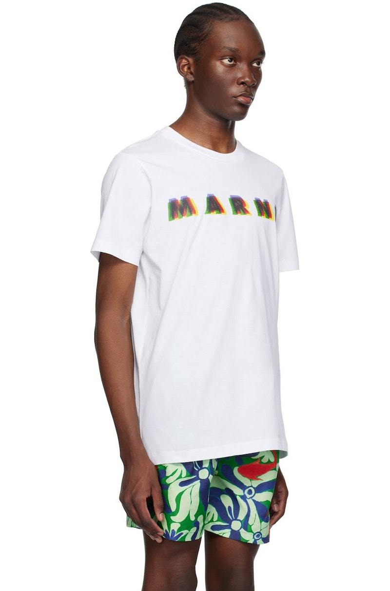 Marni White Printed T-Shirt - Lily White | Garmentory