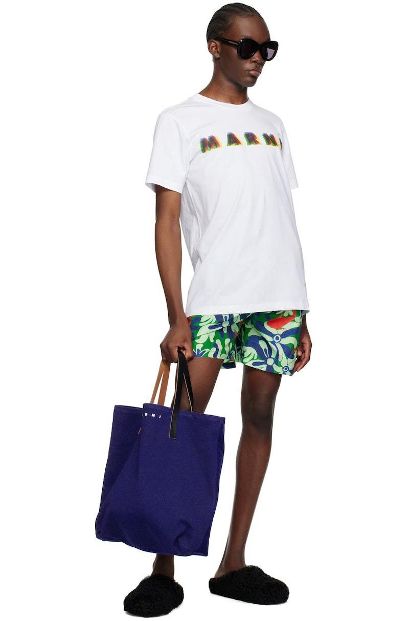 ★MARNI★ Floral Print Logo Short Sleeve T-Shirt Lily White Marni White Printed T-Shirt - Lily White | Garmentory