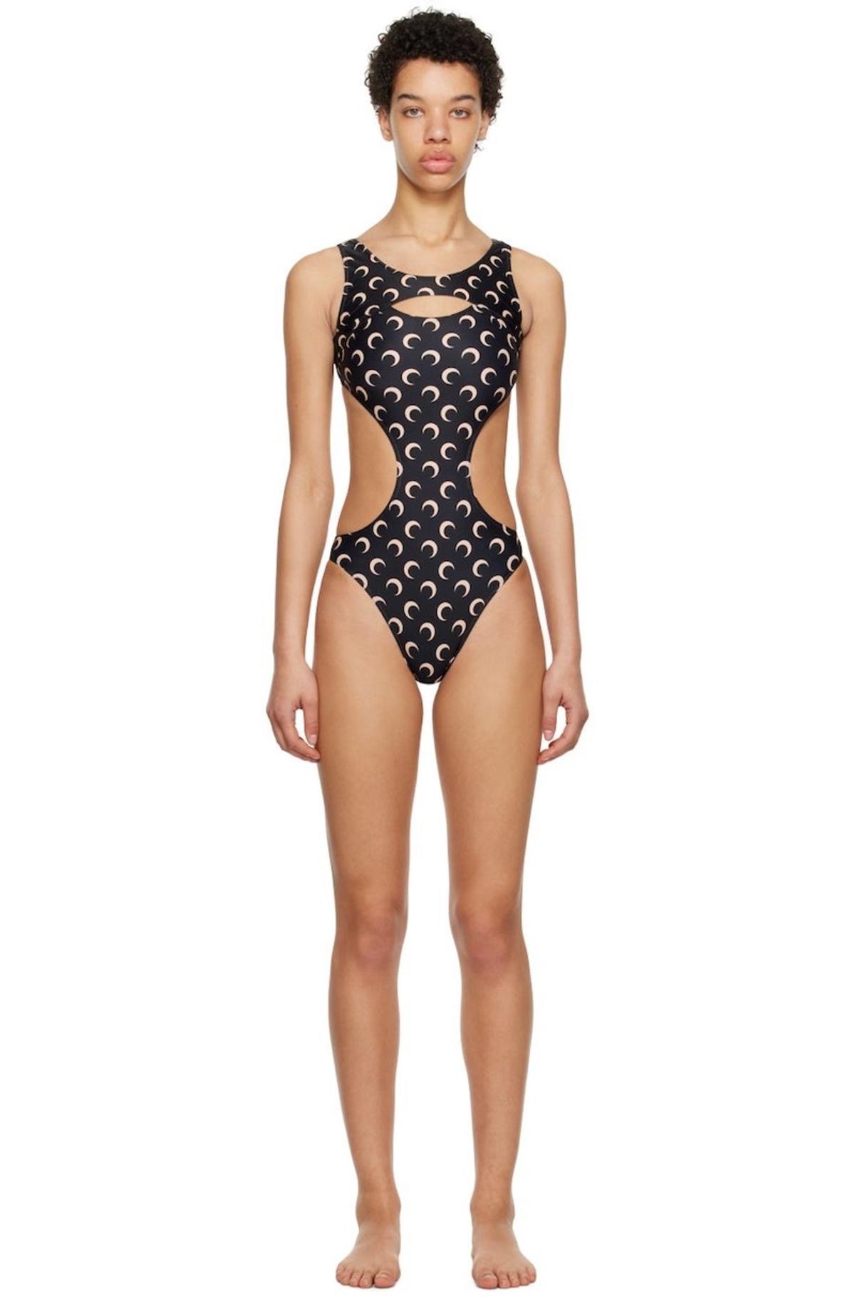 ワンピース水着 MARINE SERRE Woman Swimsuit Black WSW012ACJER0061 BK99 Swimwear Jersey One Piece • Marine Serre