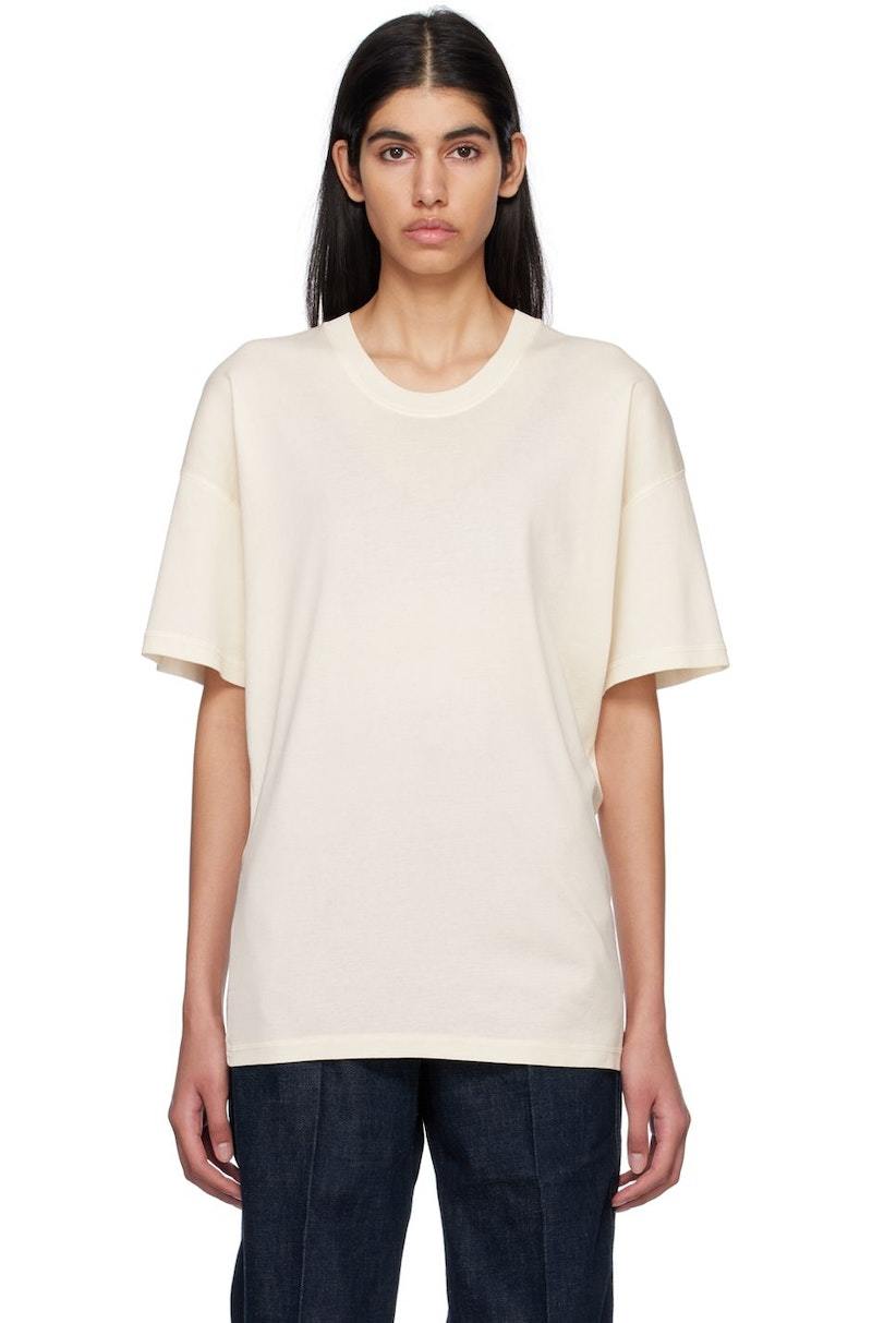 トップス LEMAIRE JERSEY RIB T-SHIRT IVORY/M Lemaire Off White Rib T-Shirt - Light Cream | Garmentory
