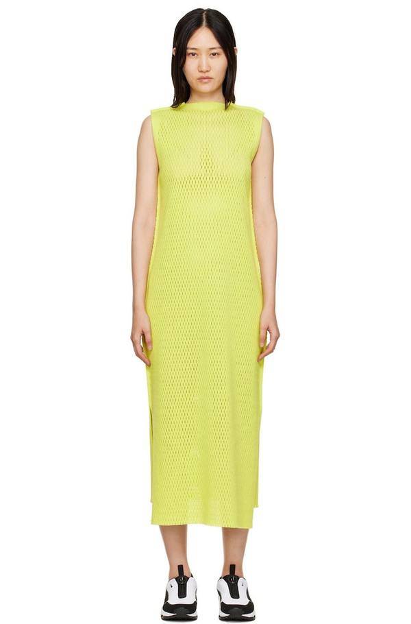 Issey Miyake Seed Mesh AP Midi Dress - Yellow | Garmentory
