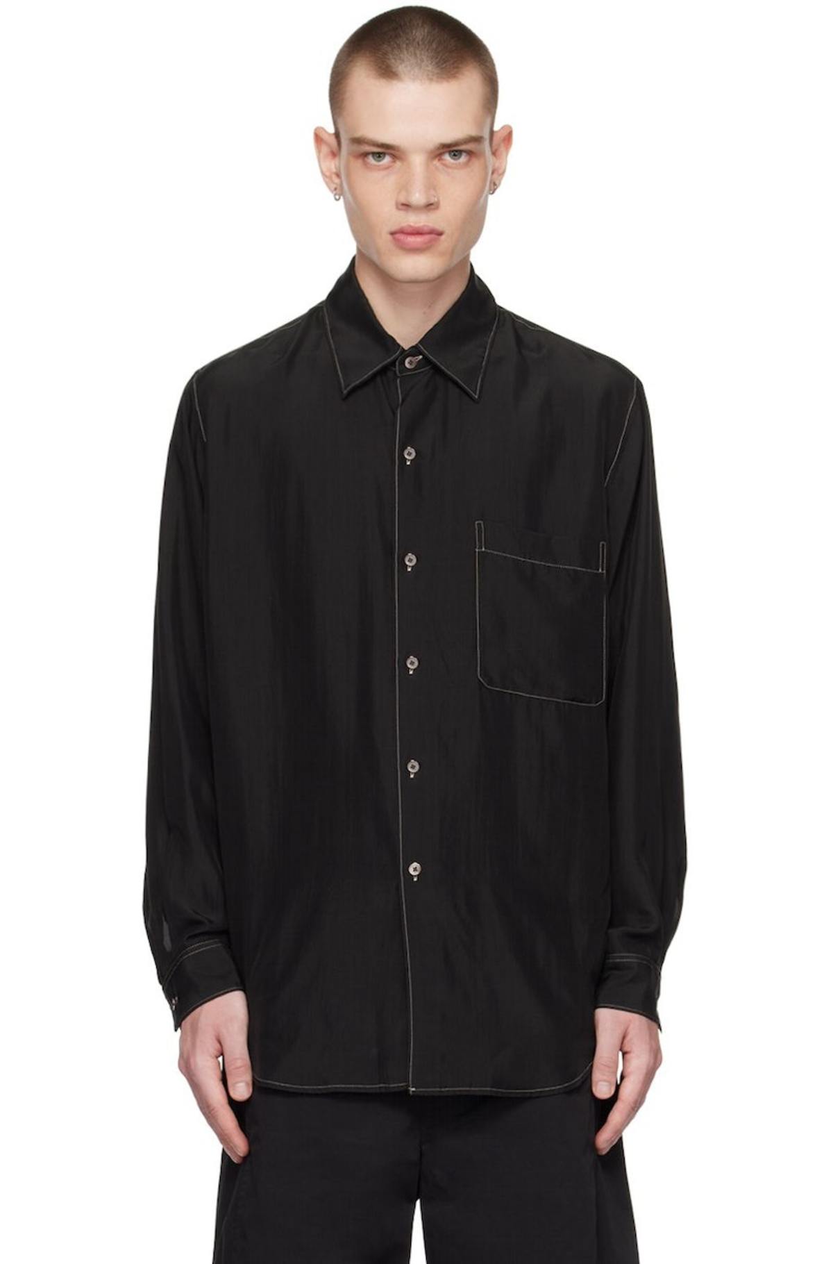 Lemaire Contrast Stitching Shirt - Black | Garmentory