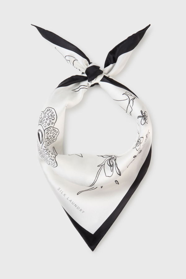 Silk Laundry Scarf - Lost Flowers Black/White