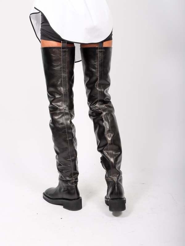 MM6 Maison Margiela Flat Over-the-Knee Boots - Black