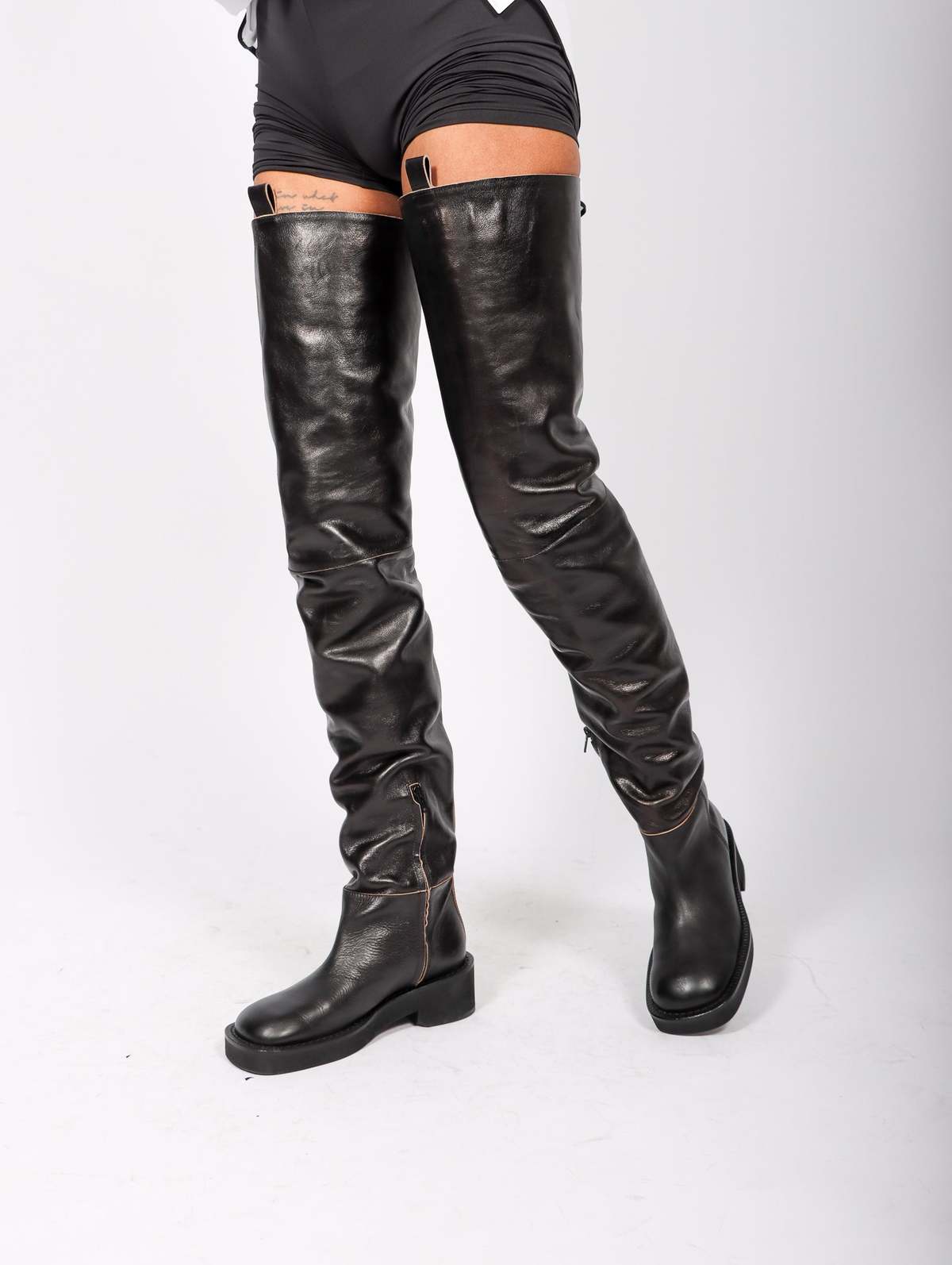 MM6 Maison Margiela Flat Over-the-Knee Boots - Black