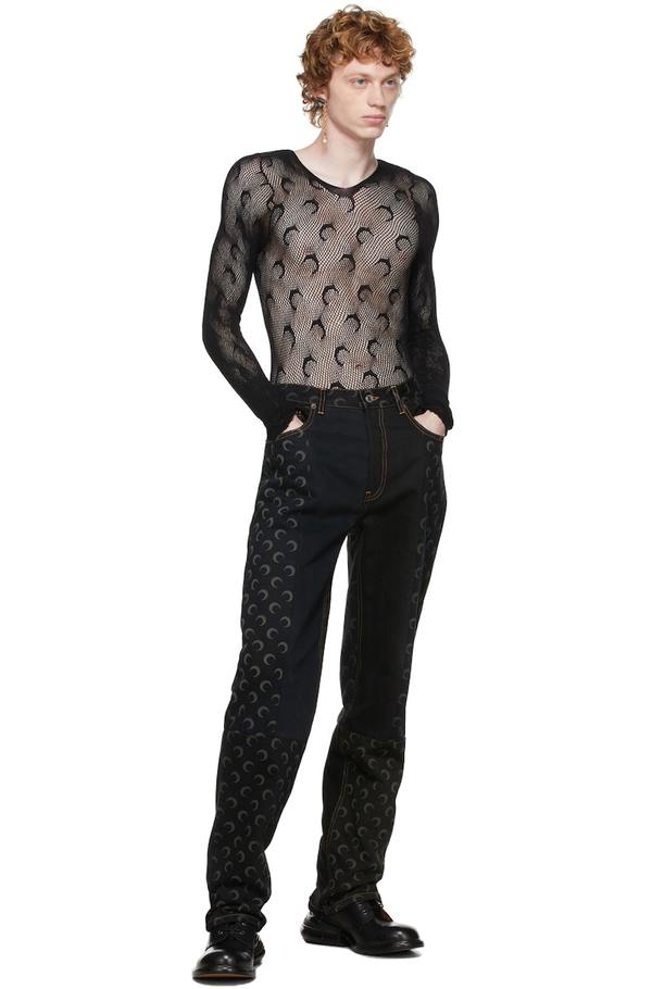 Marine Serre SSENSE Exclusive Black Moon Fishnet Long Sleeve T