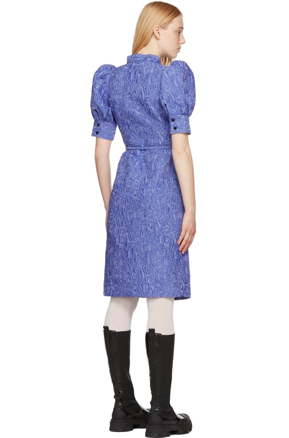 【GANNI】dress Dusty Blue Blue Floral Printed Crinkled Satin Mini Wrap