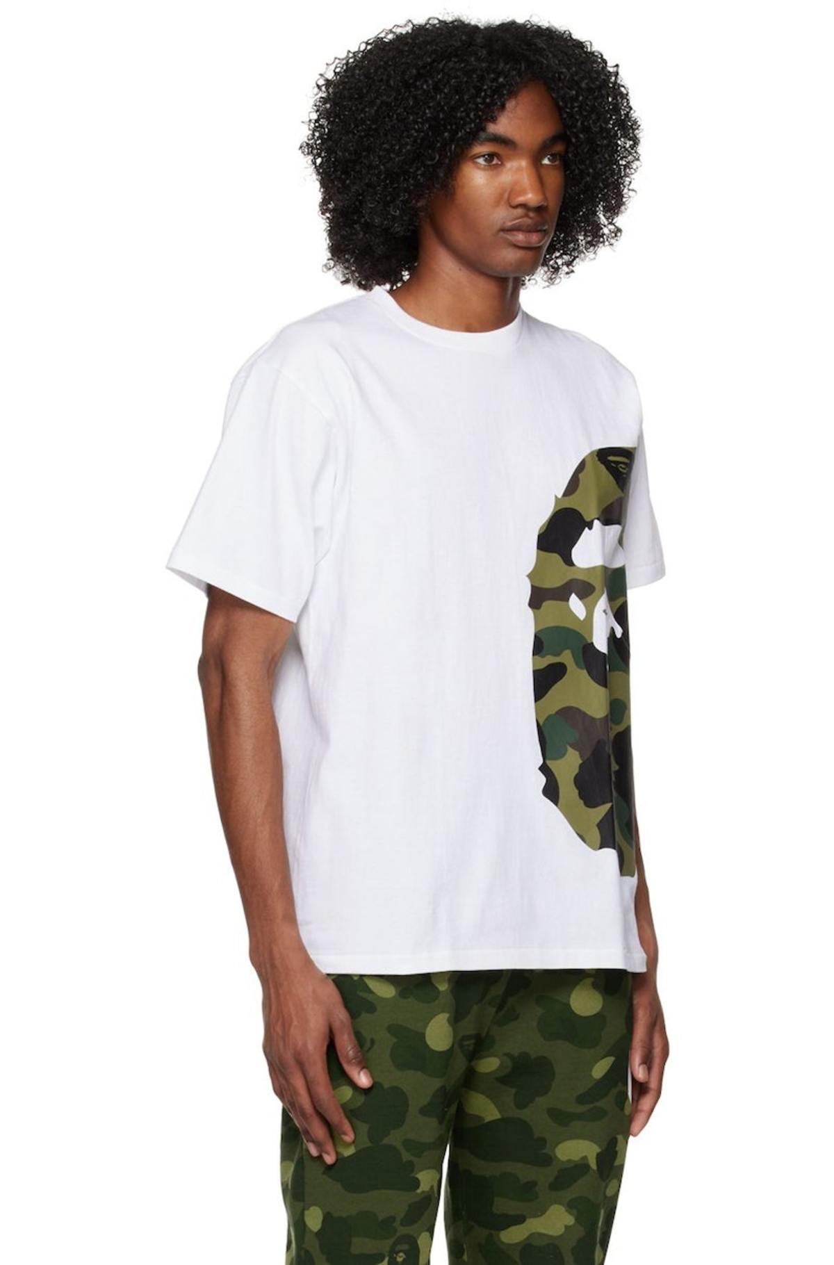 Bape 1st Camo Side Big Ape Head T-Shirt - White/Green | Garmentory