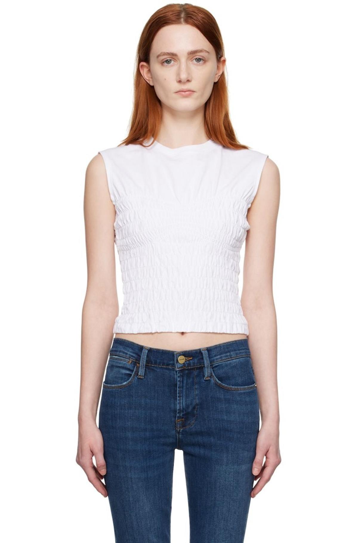 white smocked crop top