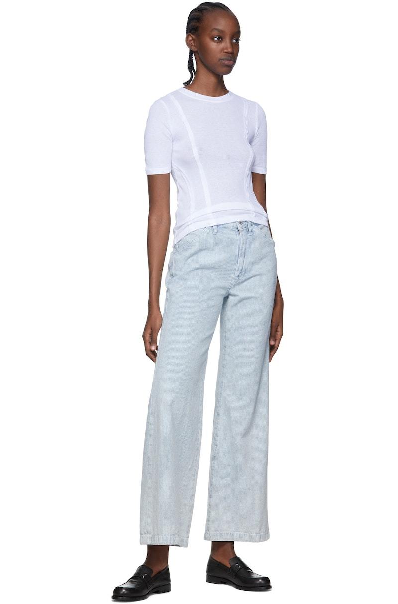Frame Blue Le Baggy Palazzo Wide-Leg Jeans Bleached stripe