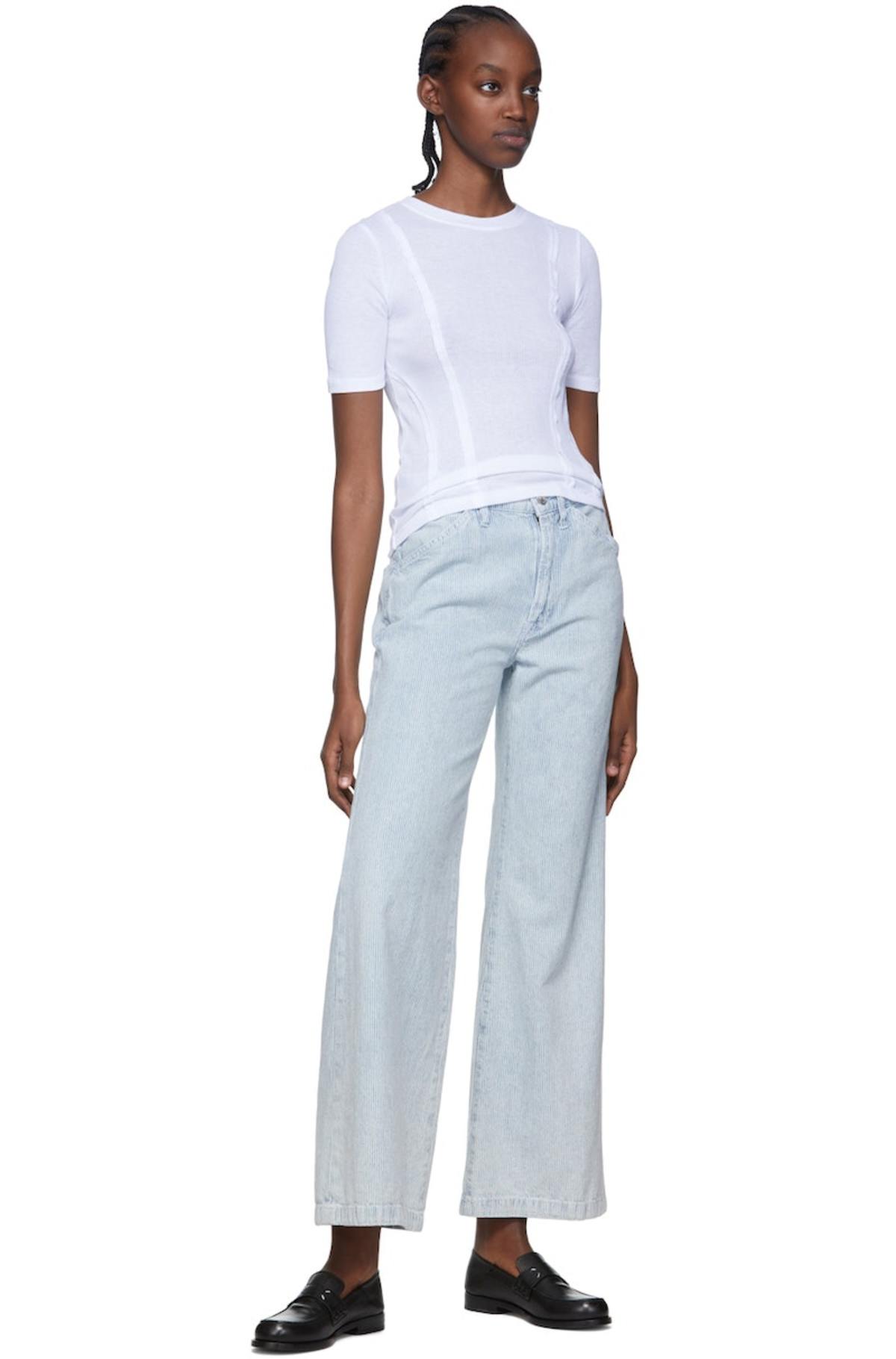 Frame Blue Le Baggy Palazzo Wide-Leg Jeans - Bleached stripe