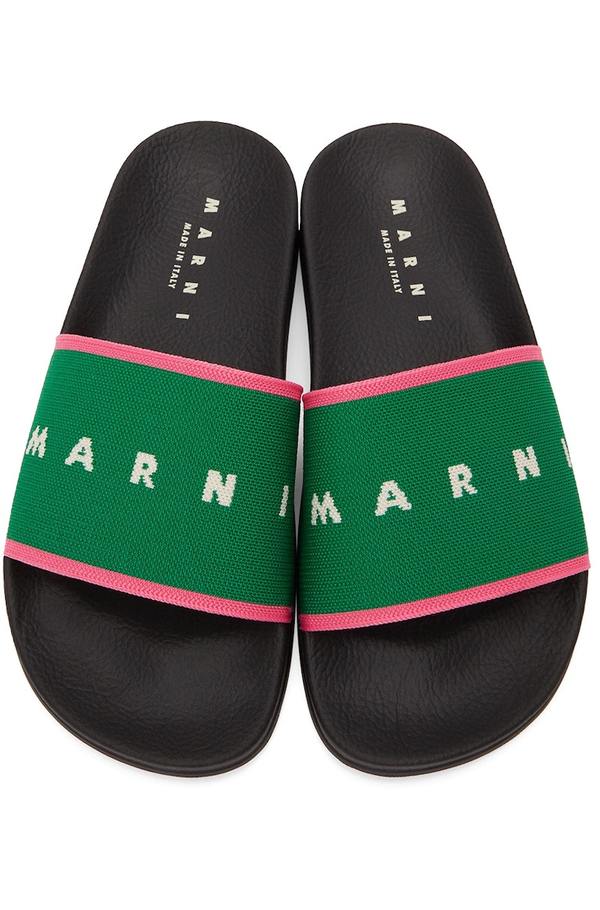 Marni Logo Pool Slides - Black/Green | Garmentory display picture 3