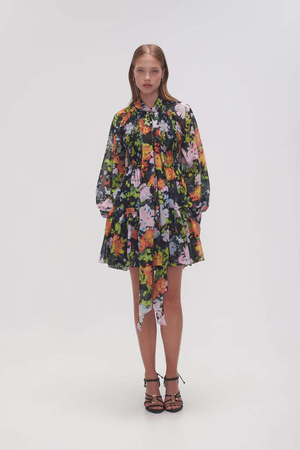 Aje Marlowe Shirred Mini Dress - Midnight Floral | Garmentory