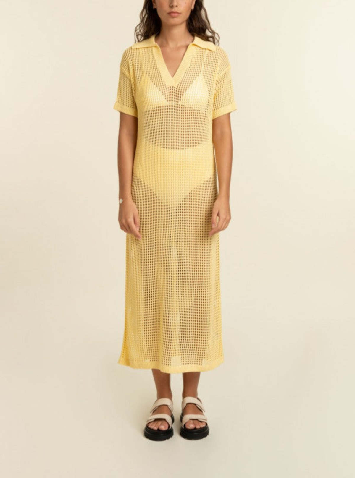 FRNCH Netted Knit Dress - Yellow | Garmentory